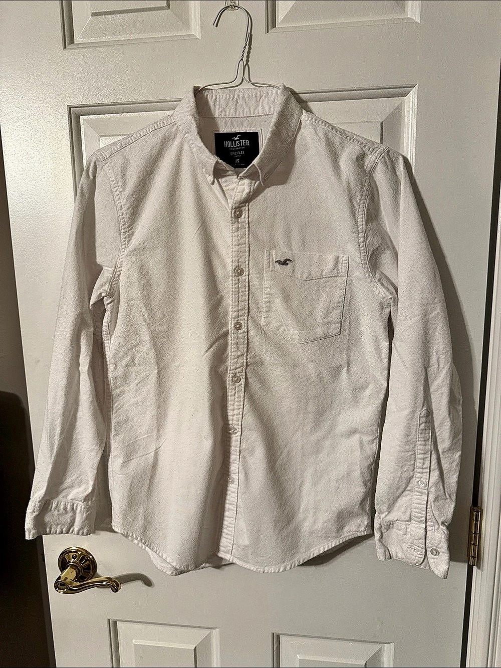 Hollister Epic Flex Stretch Long Sleeve Oxford Shirt White - XS